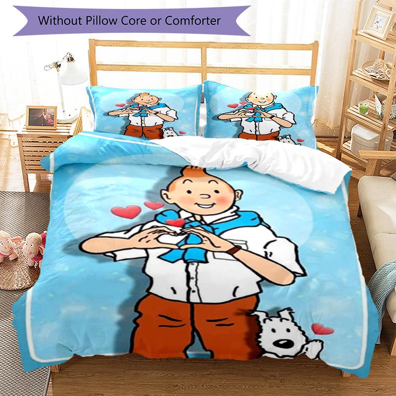 Juego de Ropa de Cama de 3 Piezas Las Aventuras de Tintín Cierre de Funda Nórdica Incluye 1 Funda Nórdica y 2 Fundas de Almohada, Suave y Cómodo para Todas las Estaciones.