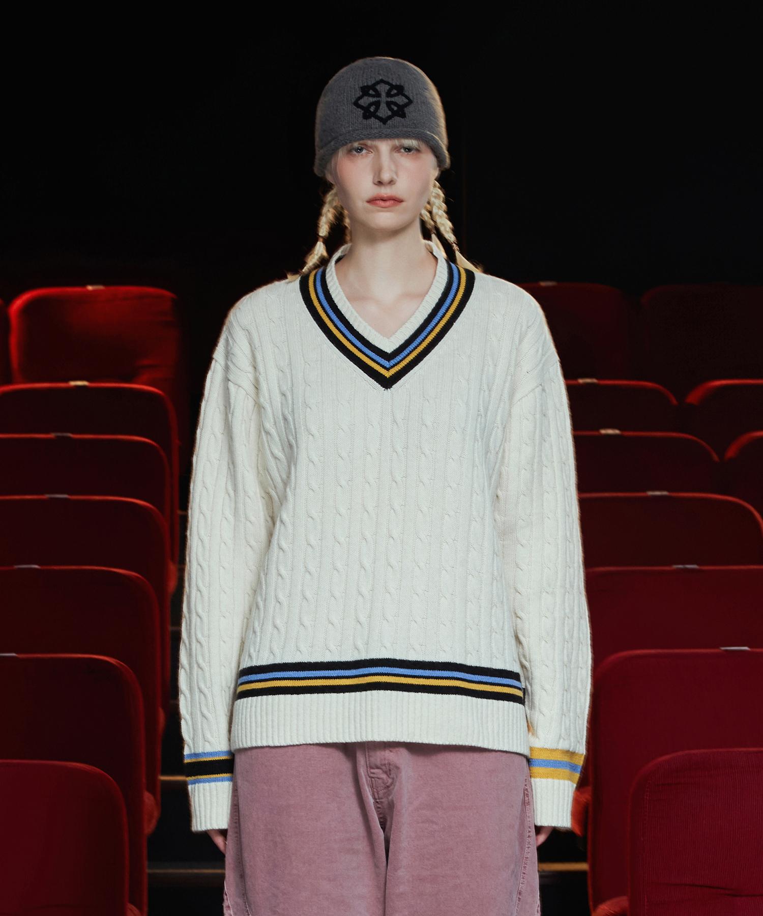 Analogoid Cable V-Neck Cricket Knit / Ivory Ivory/M
