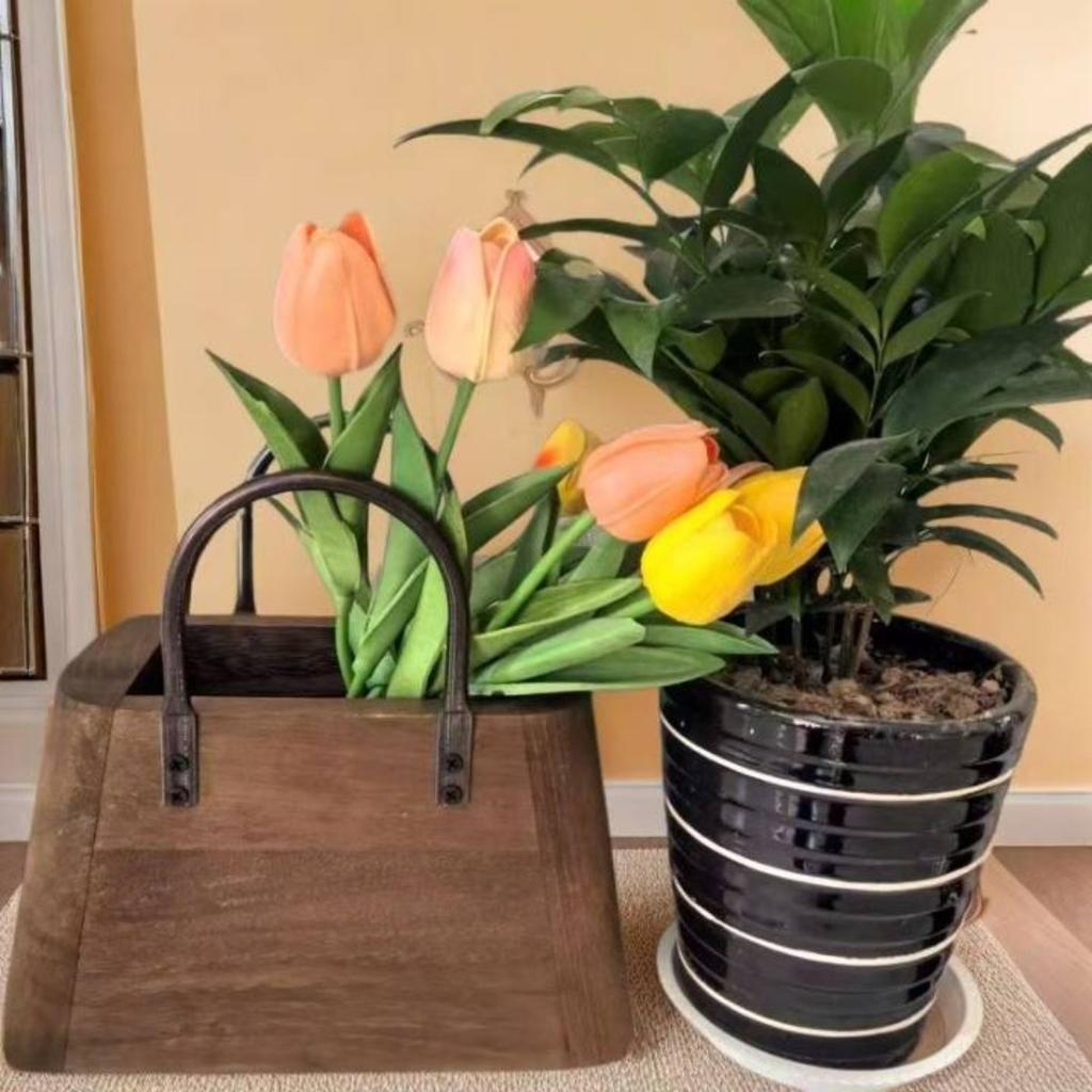 Modern Vintage Wooden Storage Basket for Plants Home Decor Cross Border