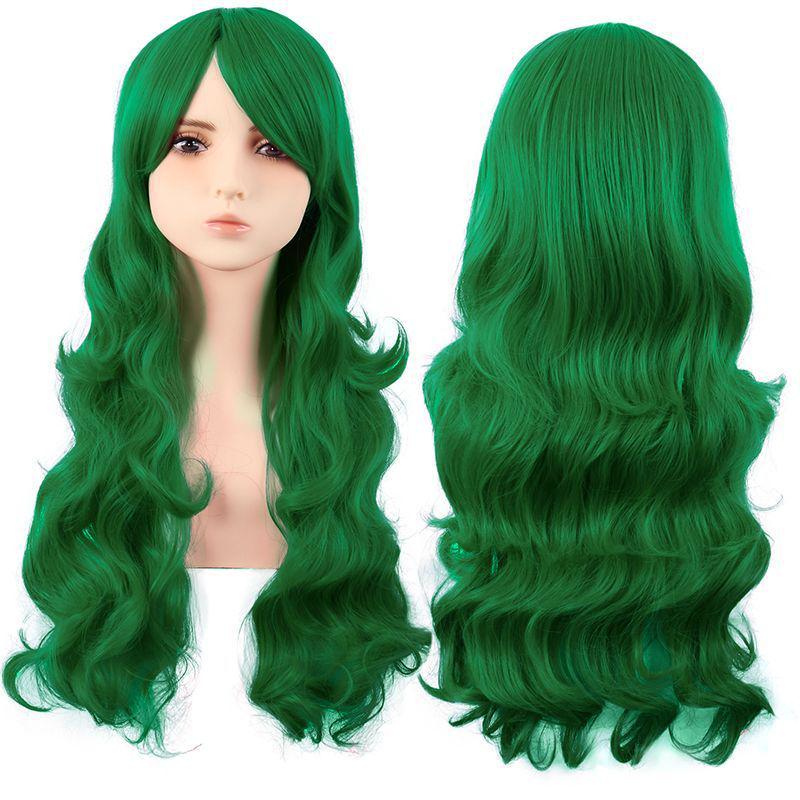 Flerfärgad 70 cm lång lockig animeperuk: Rotfrukt Rosa, Ljusguld, Svart, Roseröd Som Tillval