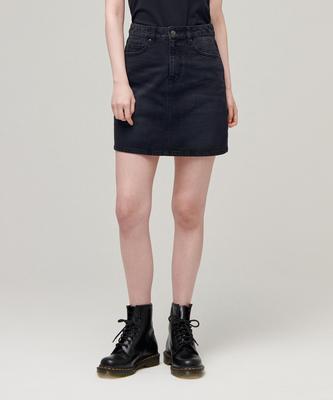 Woman Women'S Denim Mini Skirt [Washed Black]