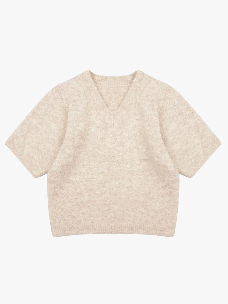 Saengleogsyu Ballon Kurzarm Strick Beige