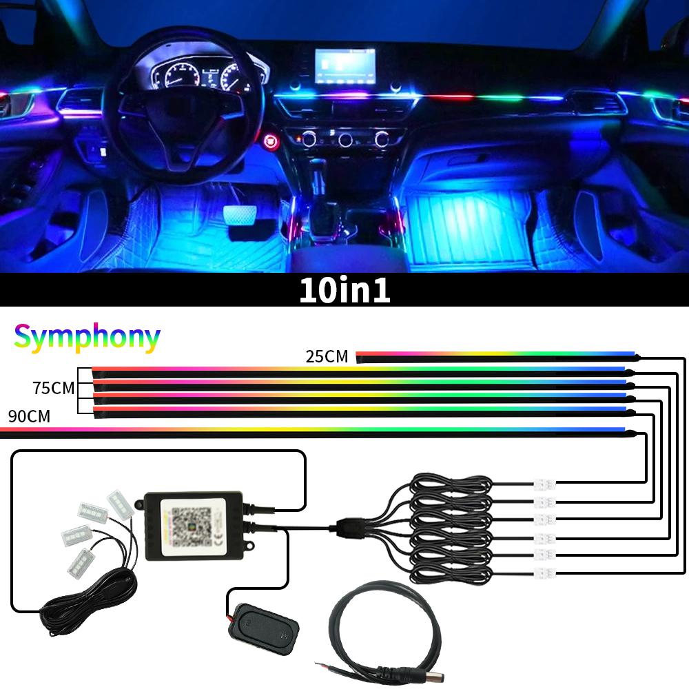 Led Car Ambient Lights Symphony Bluetooth App RGB 213 Color Streamer Rainbow Acrylic Strip Interior Atmosphere Lamp