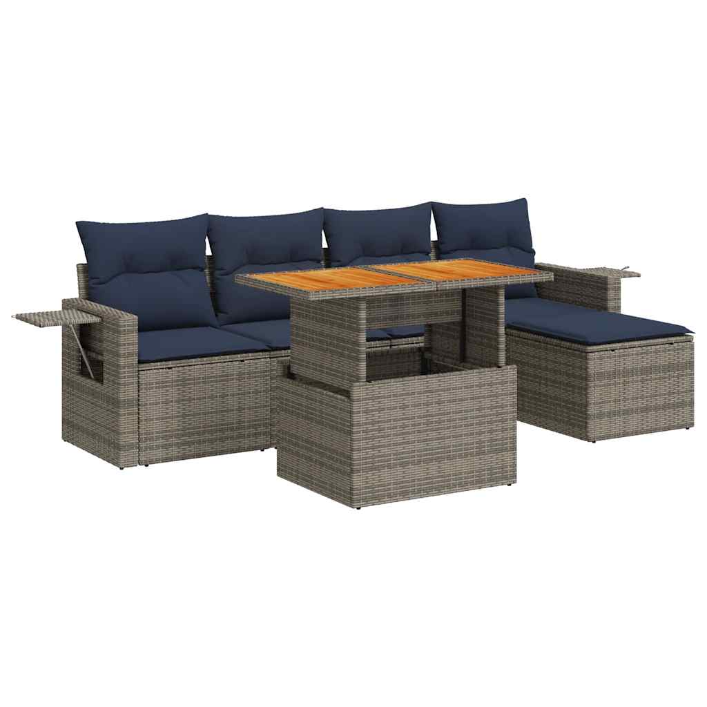 6 Piece Garden Sofa Set with Cushions Grey Poly Rattan
