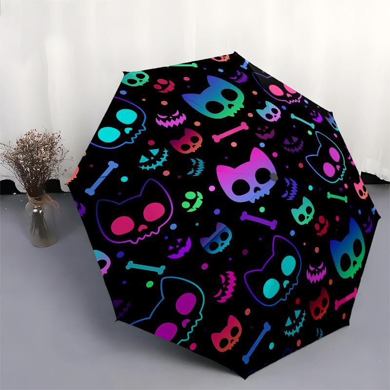 1pc Halloween Skulls Cats Bones Pattern Umbrella with Plastic Handle,Suitable for All Seasons Home Travel Outdoor UmbrellaB1863