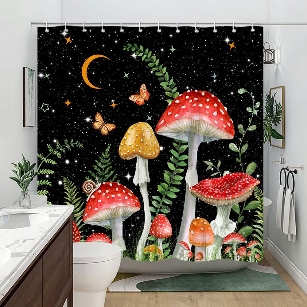 

Forest Mushroom Shower Curtain Fairytale Fantasy Adventure Bohemian Polyester Fabric Home Bath Curtain Bathroom Decor With Hooks W60H190(CM)-1 Pcs