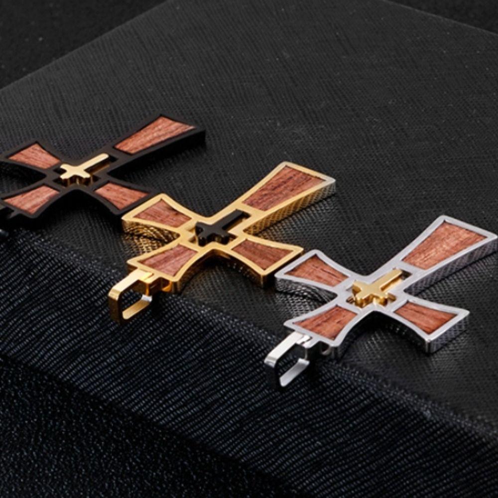 Wood Inlay Crucifix Pendant Titanium Steel Catholic Necklaces Pendant  Spiritual Meditation