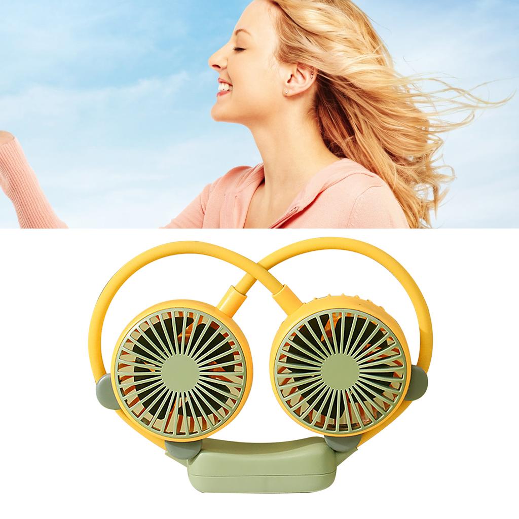 Portable Neck Fan Bendable Wearable USB Rechargeable Hand Free Mini Hanging Fan for Office Travel Yellow