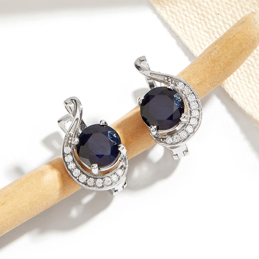 Elegant Fancy Designer Silver Earring Ring for Women Natural Precious Diffusion Sapphire Gems Fine Jewelry Wedding Party Gift
