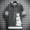 Felpa con cappuccio estiva da uomo T-shirt con stampa di gatti con gatti dei cartoni animati T-shirt con cappuccio con coulisse Manica corta Pullover Tops Streetwear
