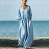 2026 Spring Summer~ New V-neck 5-point sleeve casual loose long cotton and linen dress