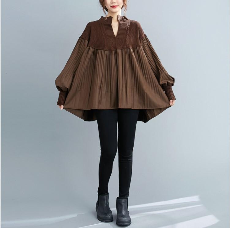 

2024 Осень Корейский Ретро Вязаный Лоскутный Плюс Размер Утягивающая Рубашка Для Женщин One Size кофейный