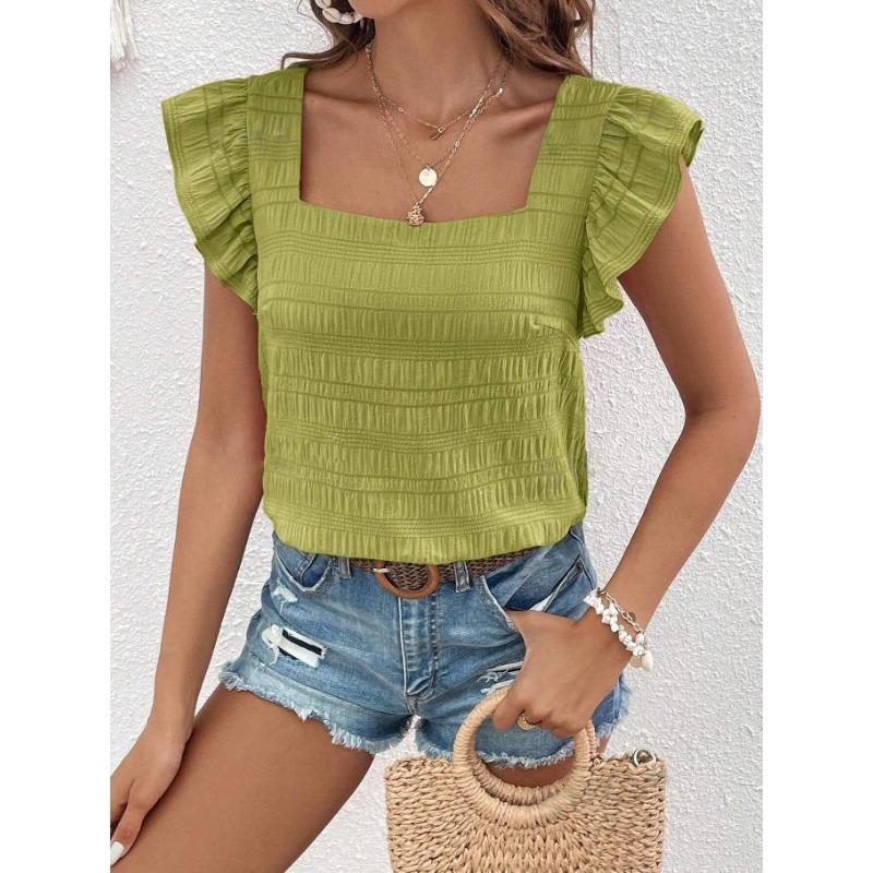 Summer Women's Plus Size Vest Tank Top Square Neck Ruffle Sleeveless Shirt Top