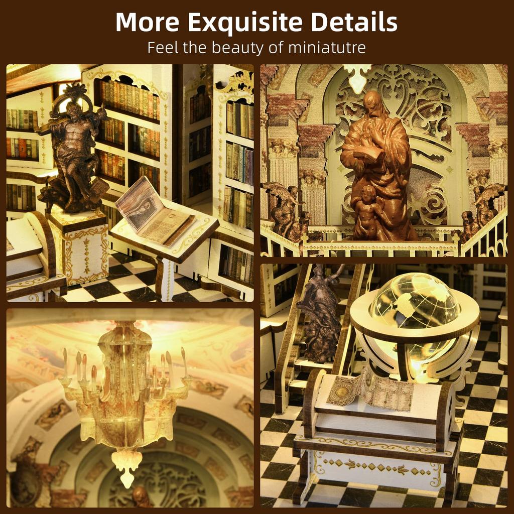 MiniCity DIY Book Nook Kit Miniature House Kit BookNook Suitable for and Birthday Collectible with LED Light Library - - - Beginners, Teenagers,