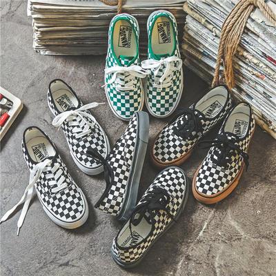 Women's Black & White Checkered Canvas Sneakers - Retro Hong Kong Style, Korean Harajuku Ulzzang Casual Shoes