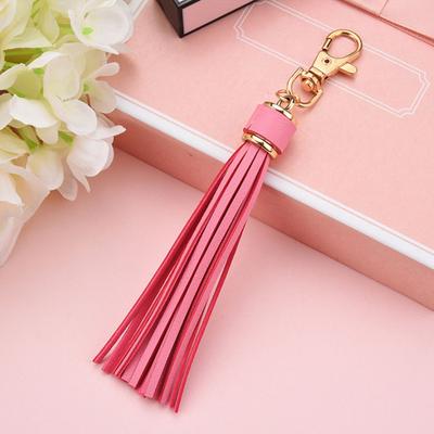 Tassel Keychain Pendant Faux Leather Solid Color Lobster Clip Fringe Stainless Lightweight Portable DIY Keyring Schoolbag Decoration Pendant