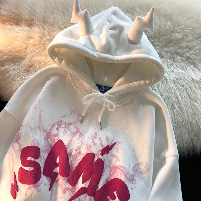 

Толстовка унисекс из плотного бархата осень/зима, с капюшоном и принтом, модный корейский стиль M