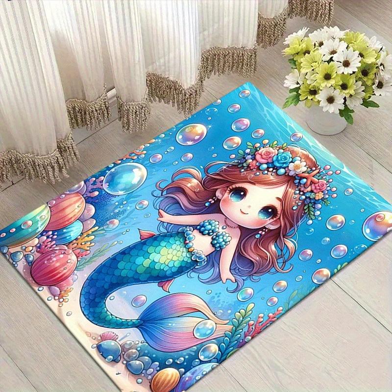 

1pc Mermaid Pattern Area Rug Soft Flannel Floor Mat for Living Room,Office,Bedroom and Carpet 60cm by 90cm
