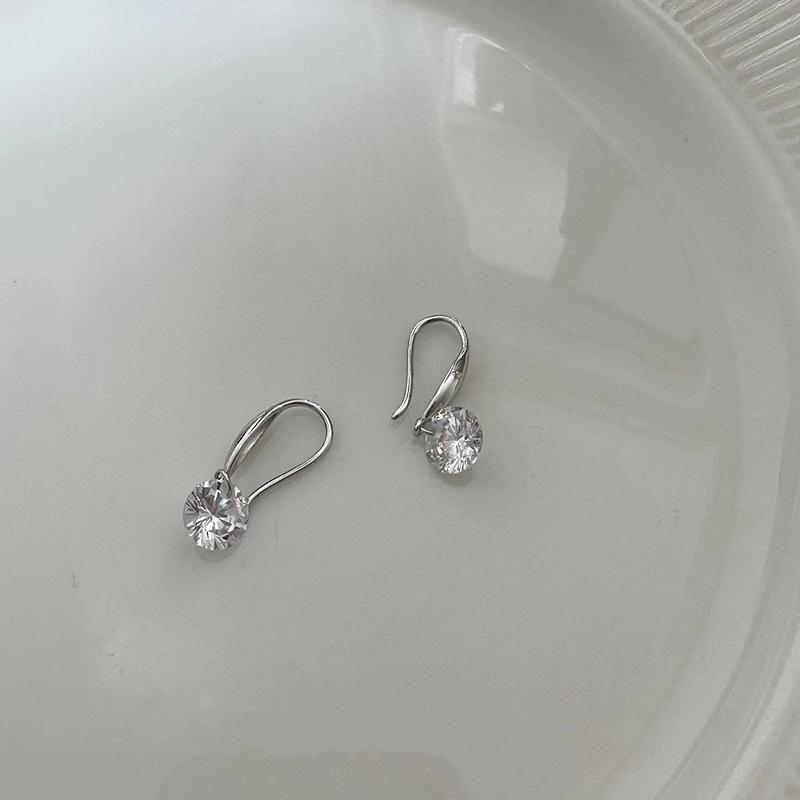 Minimalist Designer Women's 925 Sterling Silver Zircon Ear Hook Earrings (E8727)