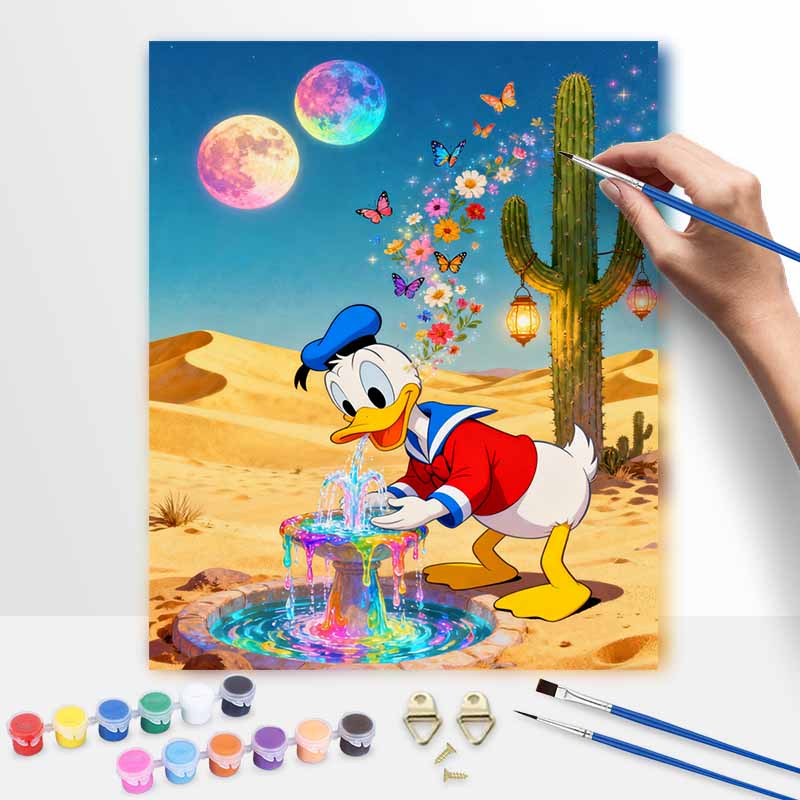 Disney Digital Oil Painting Art Kit Donald Duck Desert Cactus Moon Butterfly Handmade Coloring Painting Home Decor 20x30cm