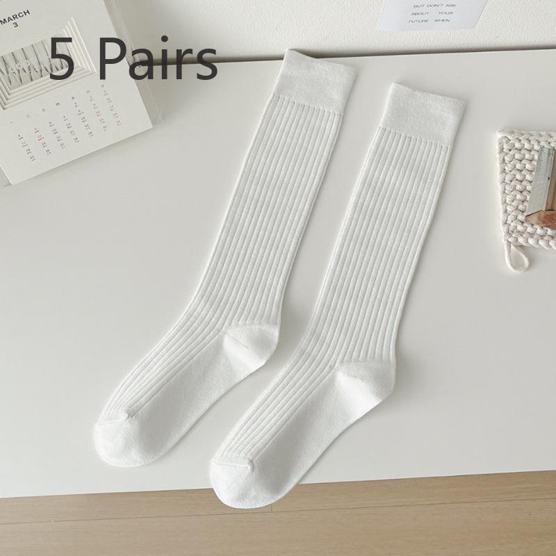 5 Pairs of Women Simple Pure Color Casual Take A Calf Socks