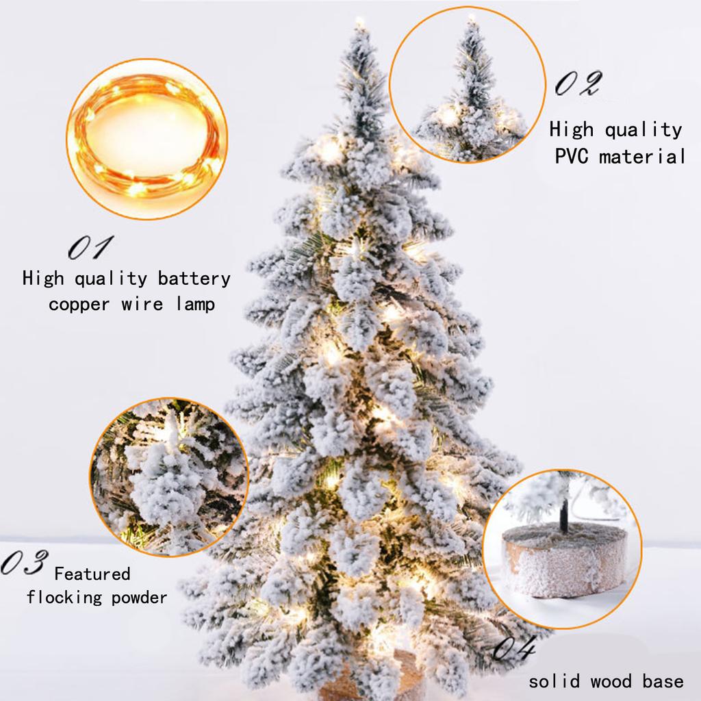 Tabletop Xmas Tree with Light PVC Snow Flocked Mini Artificial Xmas Tree for Home Holiday Decoration