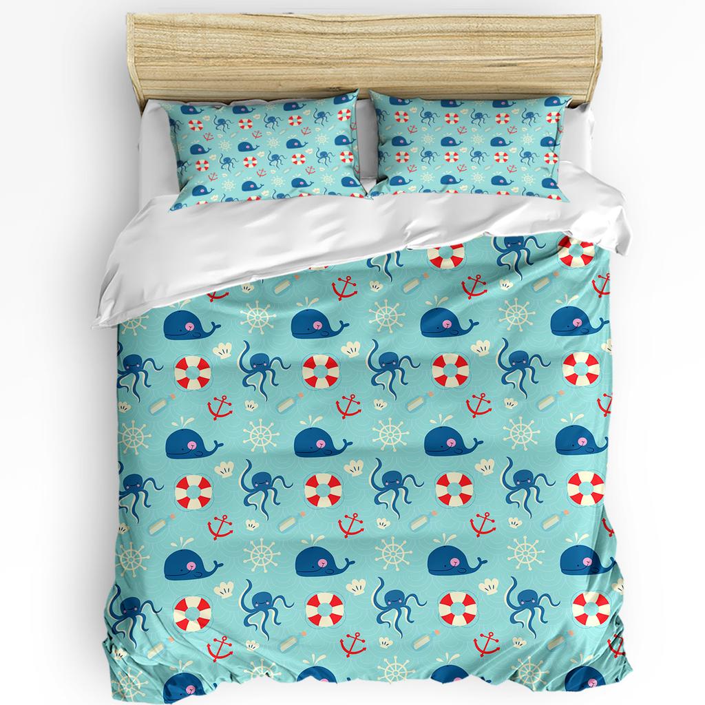 Cartoon Whale Fish Cloud Sky Watercolor Duvet Cover With Pillow Case Custom 3pcs Bedding Set Quilt Cover Double Bed Home Textile