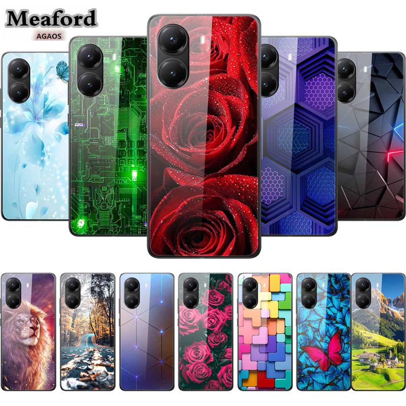 Glass Case for Poco X7 Pro Luxury Phone Back Capa Flowers Case for PocoX7pro X 7 Pro Hard Tempered Shield Red Rose Cartoon Cover