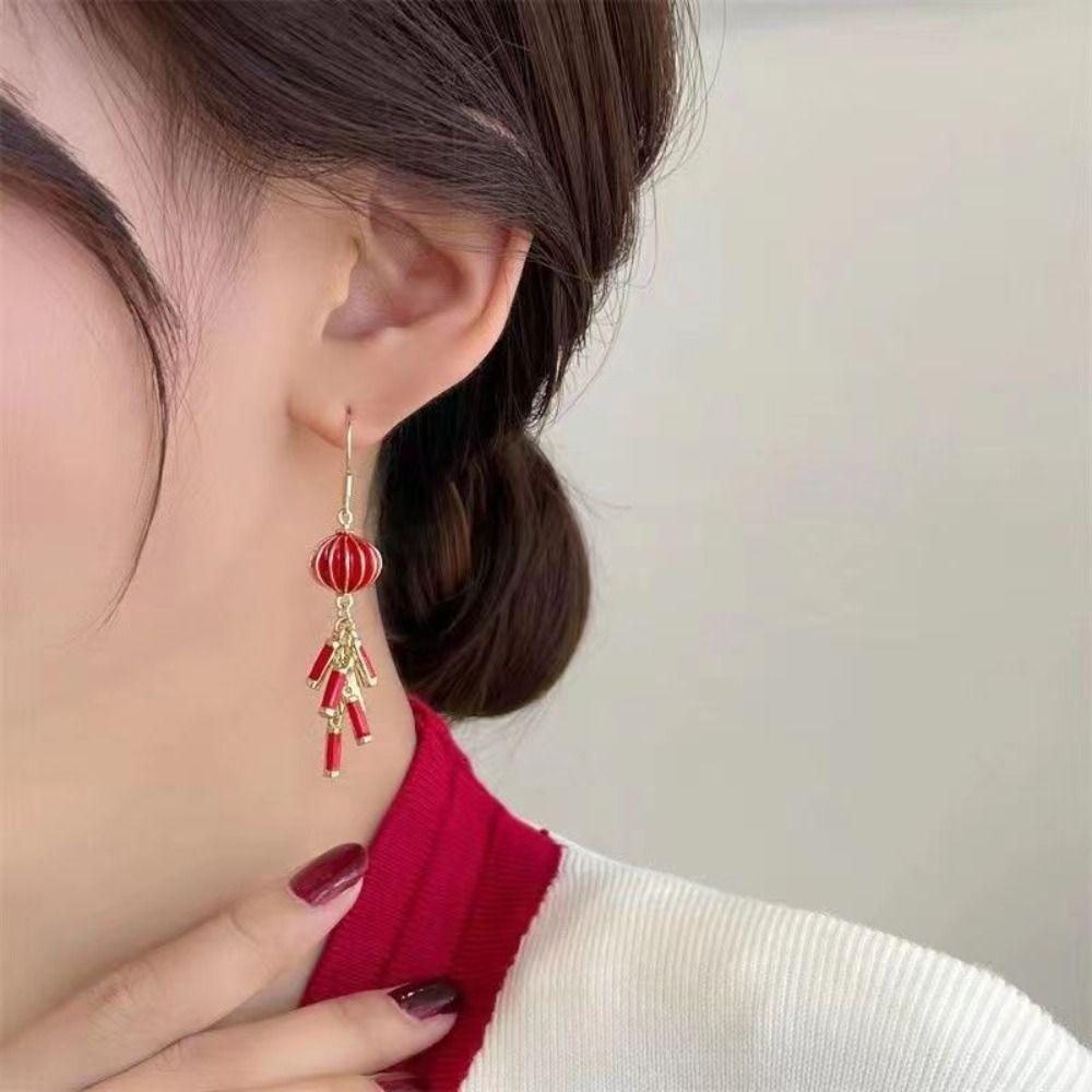 Lantern Chinese Style Earrings Zinc Zinc Alloy Jewelry Accessories Creative New Year Earrings  Girl Gift
