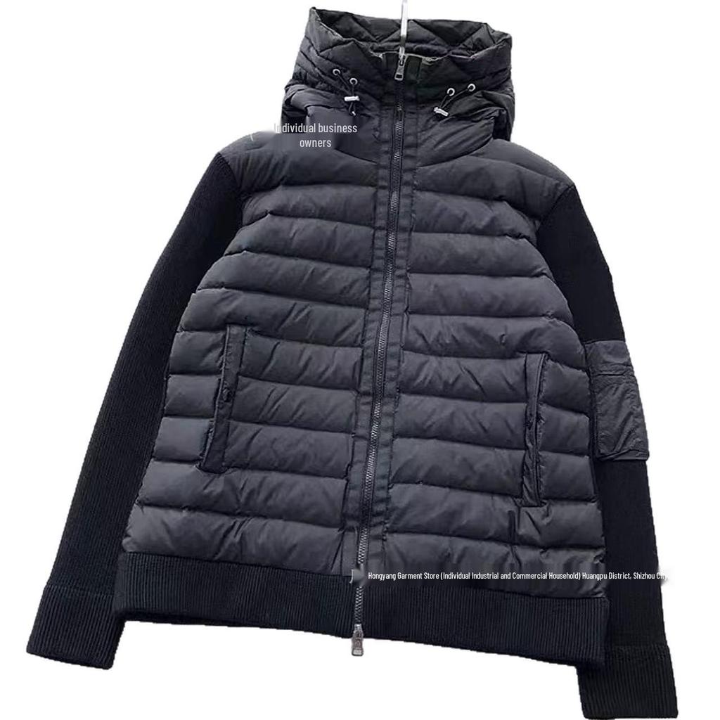 2025 M Brand Knitted Patchwork Hooded Down Jacket – White Duck Down, Unisex Casual Cardigan Style