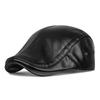 Men Retro Leather sboy Caps Autumn Winter Visor Beret Thicken Warm Hat Solid Forward Hat Windproof Ear Protection Hat