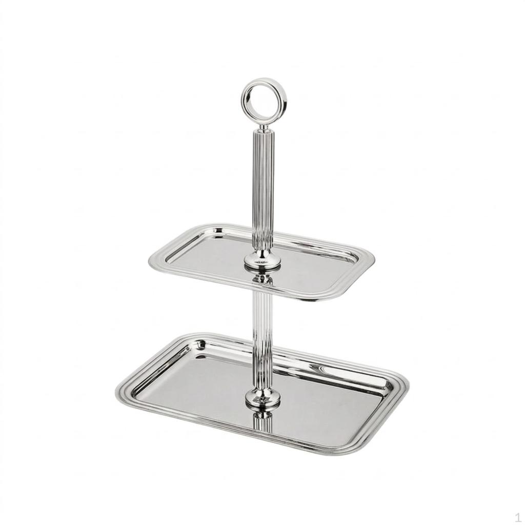 2Tier Cake Stand Stainless Steel TwoTier Serving Tray DoubleLayer with Handle for
