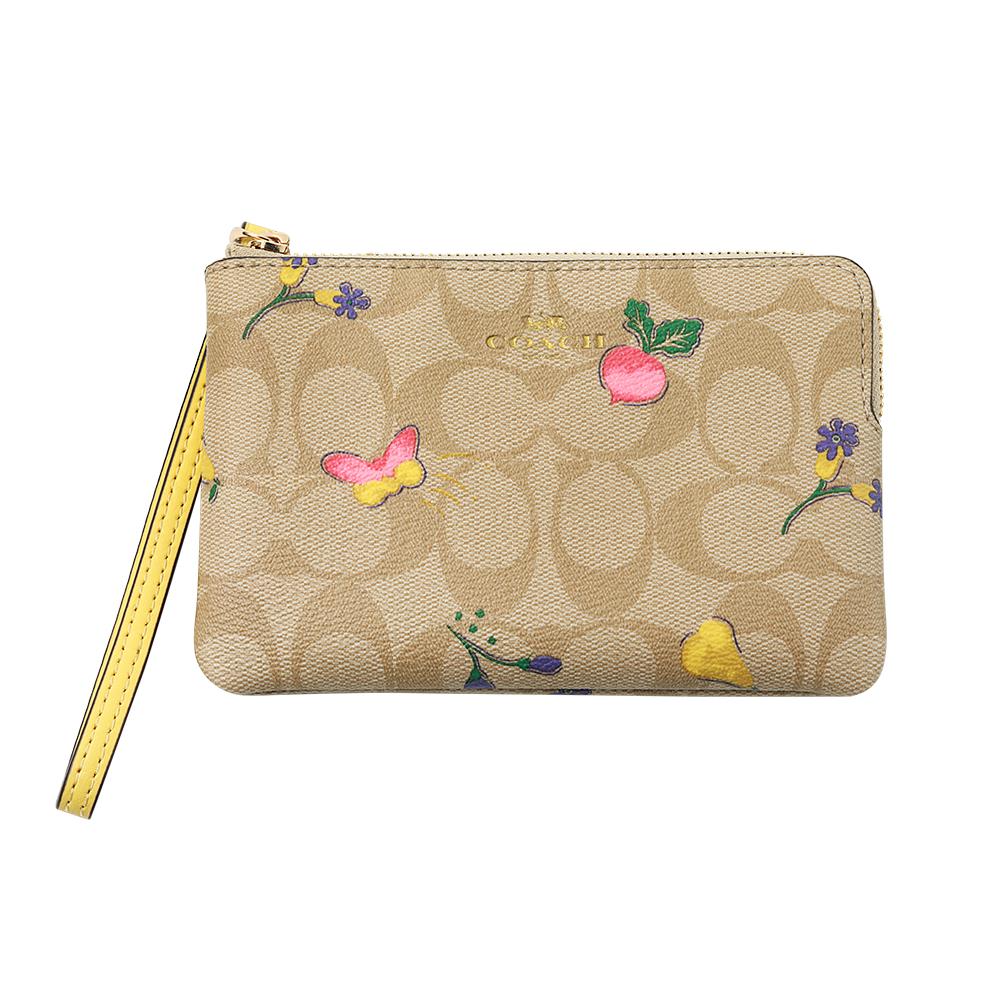 New COACH PVC Clutch Small Women's Bright Khaki/Vintage Yellow Monogram C8722-IMTVE