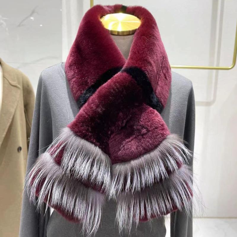 Real Rex Rabbit Fur Scarf women Winter Warmth Thick Double-sided Fur Scarves with fox fur Natural Fur Mufflers Lady Fur Scarf