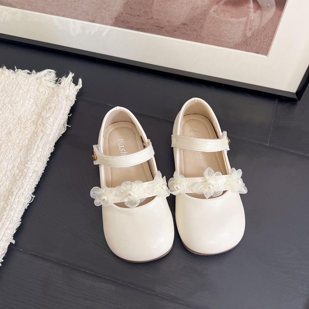 Girls' princess shoes 2025 spring and autumn new baby girl white flower small leather shoes with skirt soft sole children's single shoes