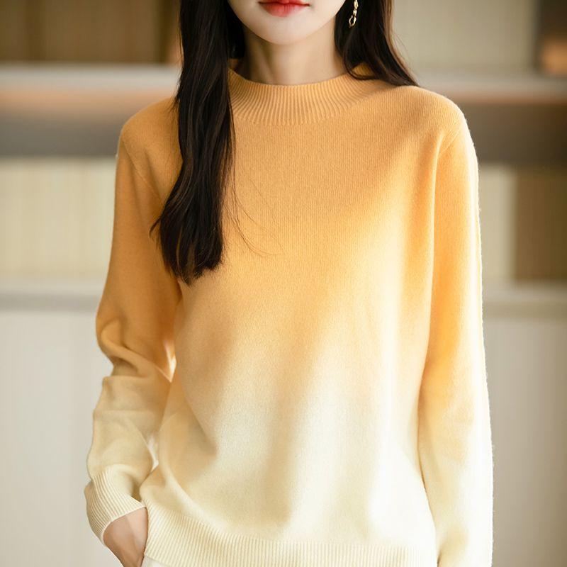 

Осень Зима Новые Полувысокий Воротник Вязаные Пуловеры Толстая База Женская Одежда Градиентный Цвет Свободные Стильные Универсальные Свитеры 3XL жёлтый