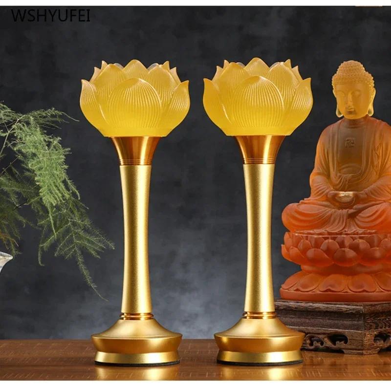 Glass Lotus Simulated Candlestick Buddhist Temple Supplies Household Sacrifice Pray for Auspiciousness Sacrifice Pray