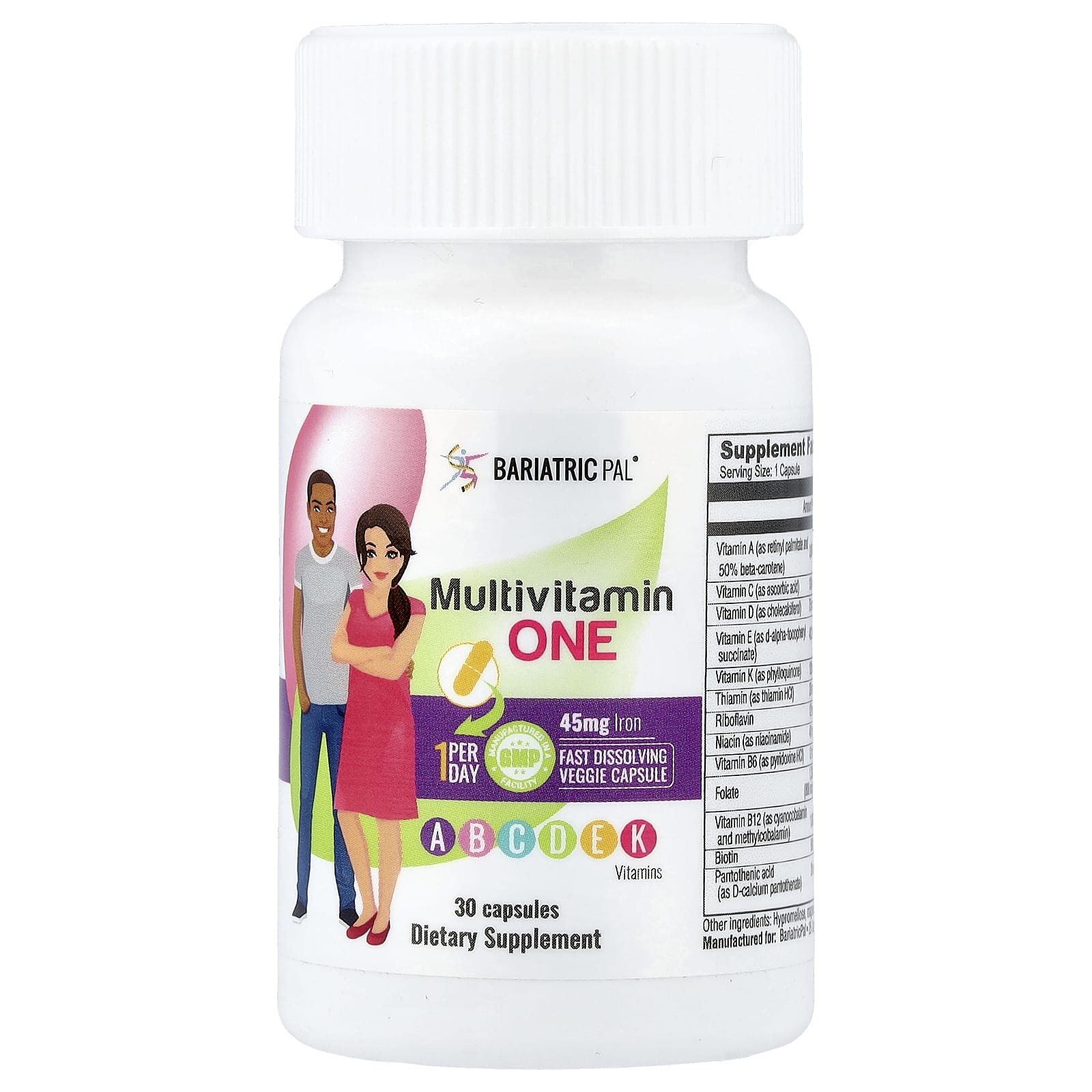 

BariatricPal, One Multivitamin with Iron, 30 Capsules