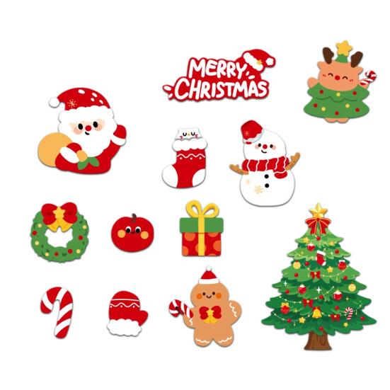 Winter Festival Decorations 12Pcs Christmas Fridge Magnet Set, Soft Magnetic Decals with Office Filing Cabinet Magnets Santa/Snowman/Reindeer/Wreath