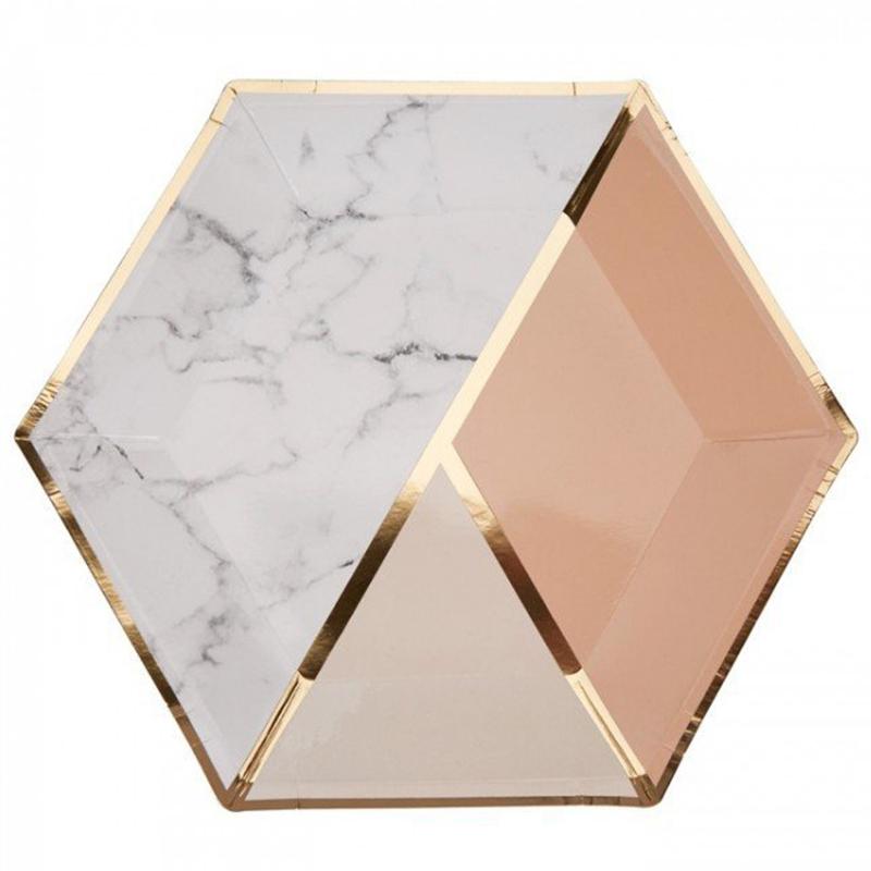 Rose Gold Party Jednorázové Nádobí Zlacené Papírové Brčka/Kelímky/ Mramorové Talíře Stolní Dekorace Svatba/Narozeniny/Párty Potřeby