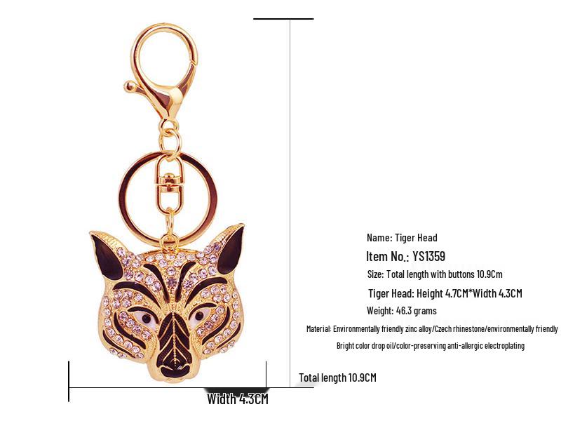 Men's Rhinestone Tiger & Leopard Head Keychain Animal Pendant Bag Charm 1359