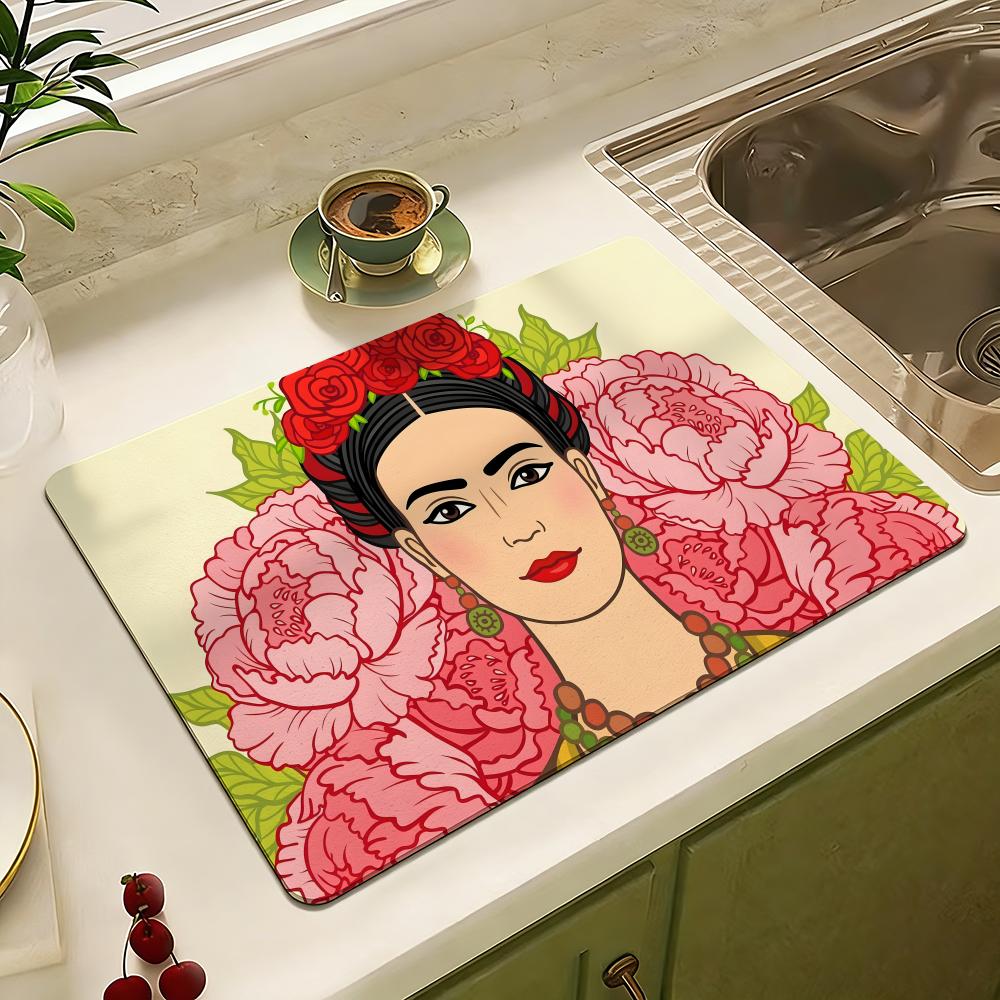 Tappetino da Pavimento Hot Art F-Frida K-Kahlo Tappetino da Pavimento in Diatomea Asciugatura Rapida Resistente agli Odori Antiscivolo Tappetino da Bagno Cucina