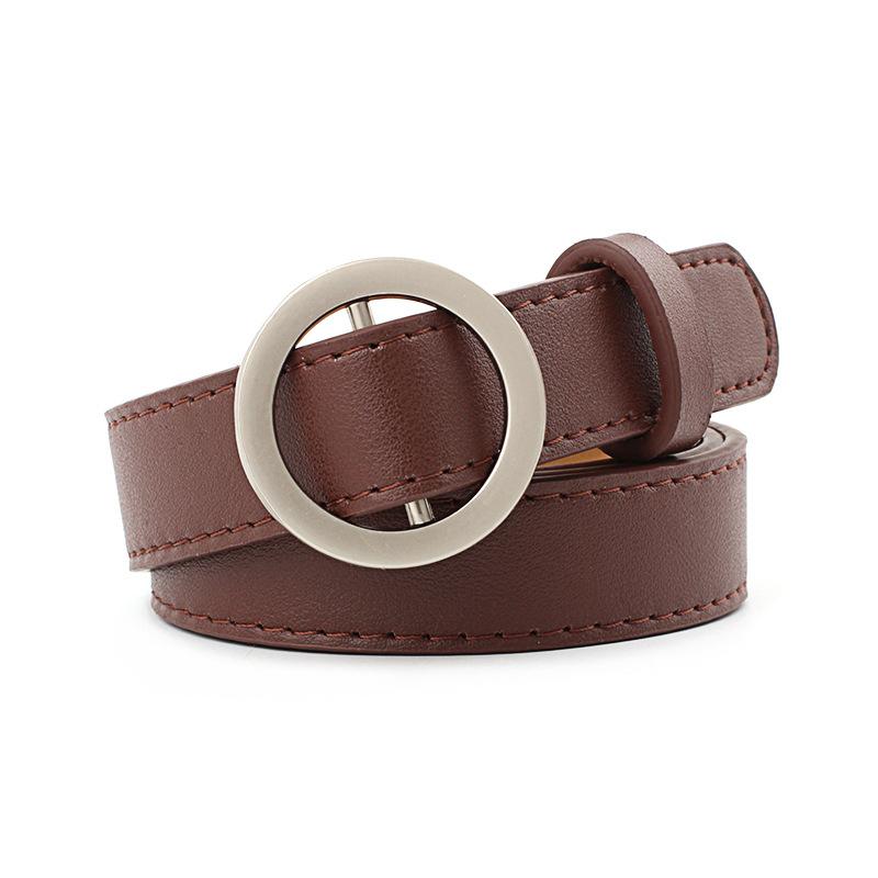 

Creative Needle-Free Round Buckle Perforated Women S Belt With Jeans Belt Female Leisure Student 105*2.3 темно-коричневого