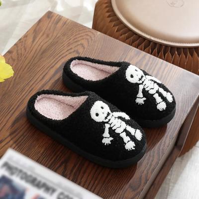 Halloween Home Skull Warm Non-slip Winter Slippers Women Couple Plush Drag Thriller Hand Creative Shoes House Furry Floor Slides