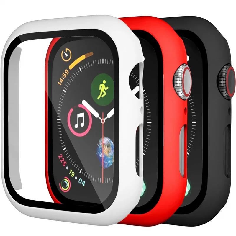 3PCS Tempered Glass+cover For Apple Watch Accessories 45mm 41mm 44mm 40mm Screen Protector Apple watch Case serie 9 4 5 6 SE 7 8 7