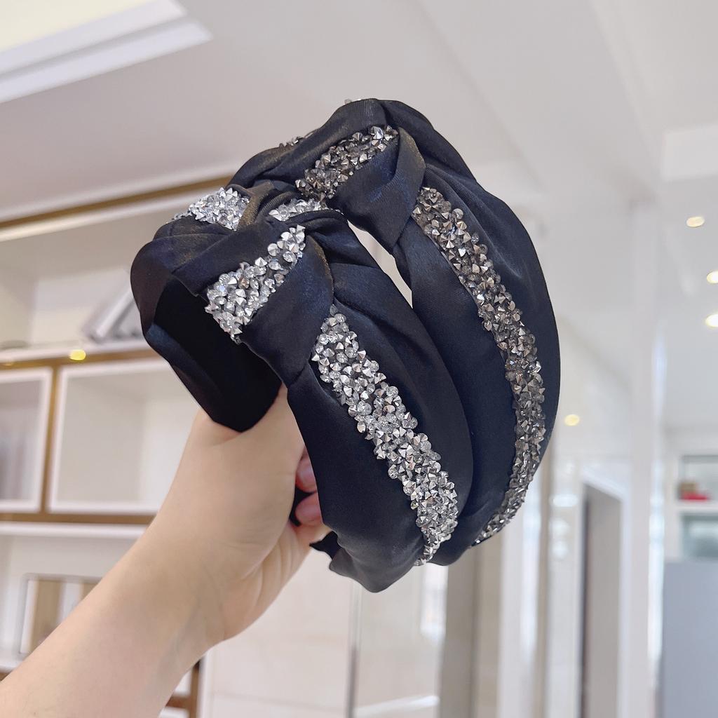 PROLY New Fashion Women's Hair Accessories Wide Side Shining Rhinestone Hairband Center Knot Headband