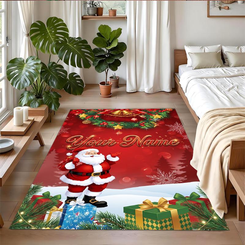 Christmas Custom Name Printed Square Area Rug Soft Non Slip Floor Carpet For Bedroom Holiday Gift