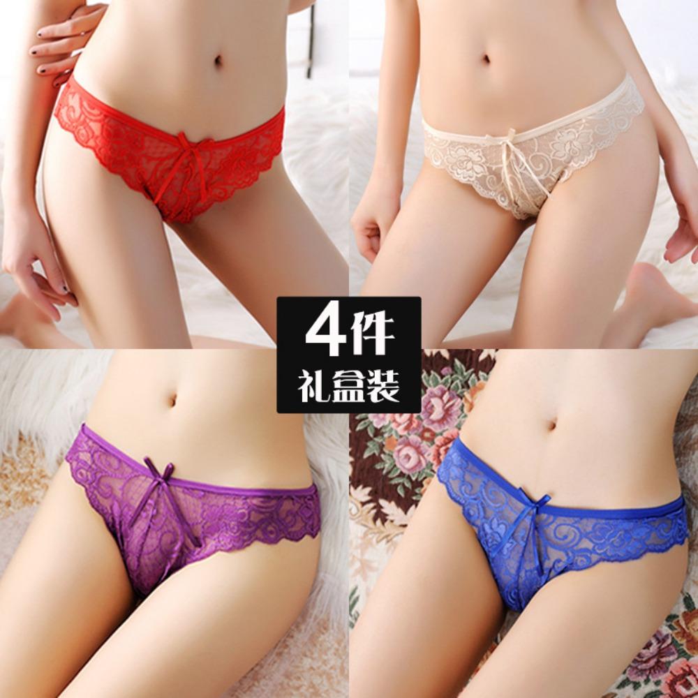 4 Gift Boxes of Sexy Underwear for Girls, Transparent Temptation Hollow Lace Bikini Hip Hot Briefs