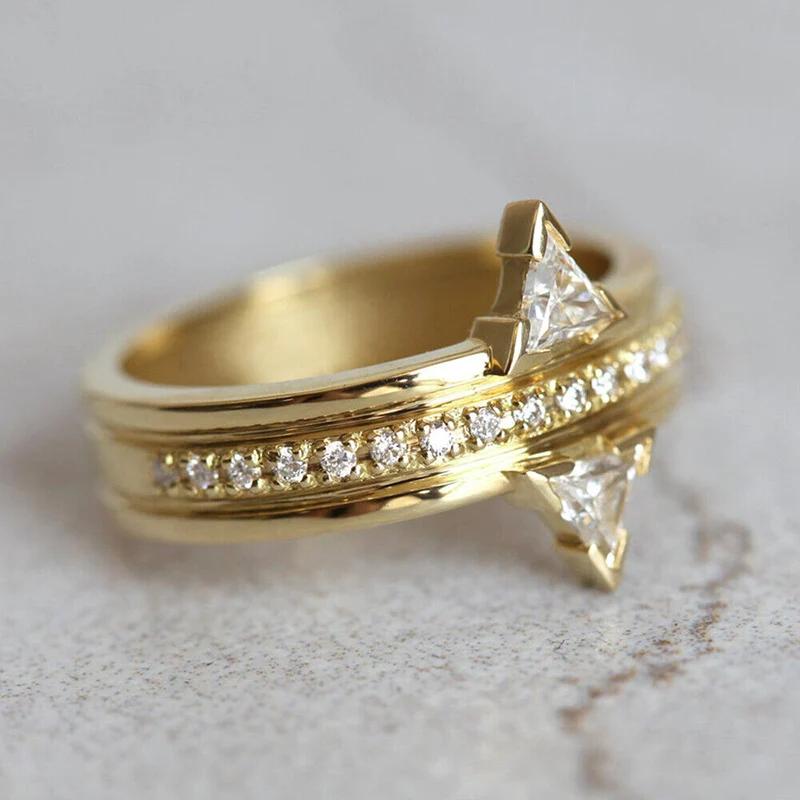 

Huitan Chic Unique Geometric Rings for Women Brilliant Newly Designed Gold Color Female Rings Trendy Party Zircon Girl Gifts 9