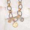 European & American Style Braided Chain Necklace with Coin Alloy Pendant
